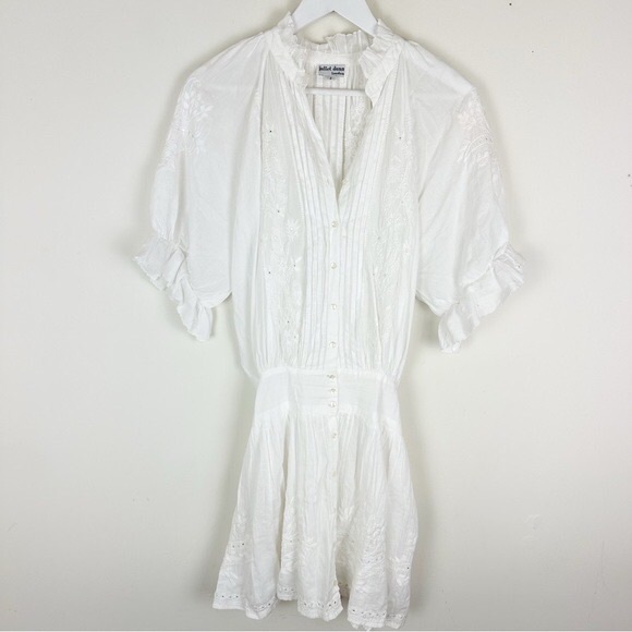 Juliet Dunn White Blouson Dress with Embroidery - Picture 3 of 13
